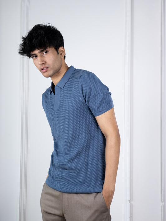 Waffle Knit Polo (Azure)