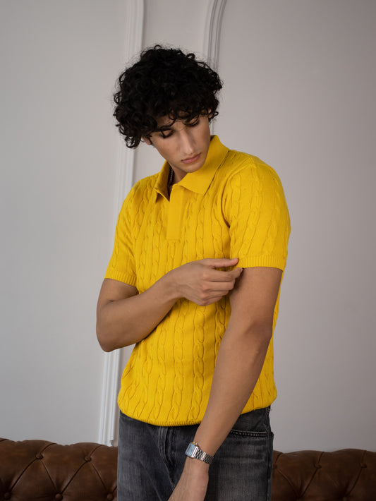 Cable Knit Polo (Marigold)